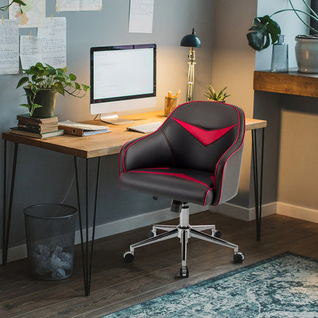 Swivel Office Chair with Adjustable Height &amp; Recline Red + Black