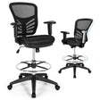 Mid-Back Drafting Chair with Adjustable Foot Ring for Office &amp; Home-Black