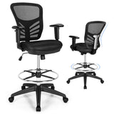 Mid-Back Drafting Chair with Adjustable Foot Ring for Office &amp; Home-Black