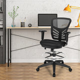 Mid-Back Drafting Chair with Adjustable Foot Ring for Office &amp; Home-Black