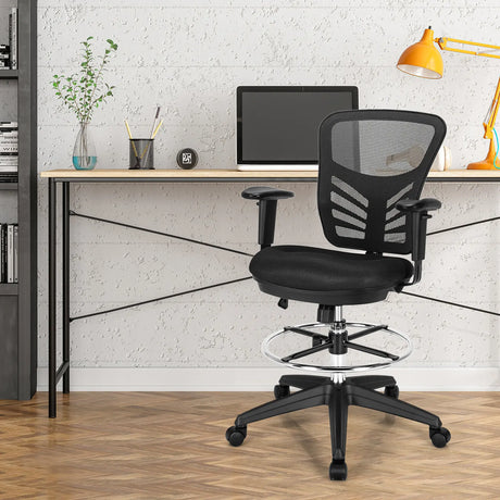 Mid-Back Drafting Chair with Adjustable Foot Ring for Office &amp; Home-Black