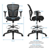 Mid-Back Drafting Chair with Adjustable Foot Ring for Office &amp; Home-Black