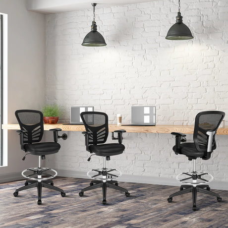Mid-Back Drafting Chair with Adjustable Foot Ring for Office &amp; Home-Black