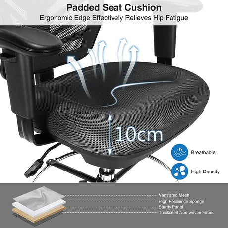 Mid-Back Drafting Chair with Adjustable Foot Ring for Office &amp; Home-Black