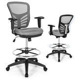 Mid-Back Drafting Chair with Adjustable Foot Ring for Office &amp; Home-Grey