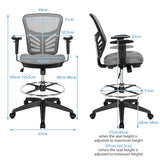 Mid-Back Drafting Chair with Adjustable Foot Ring for Office &amp; Home-Grey