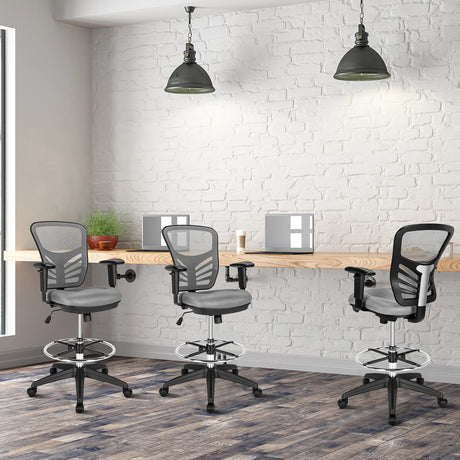 Mid-Back Drafting Chair with Adjustable Foot Ring for Office &amp; Home-Grey
