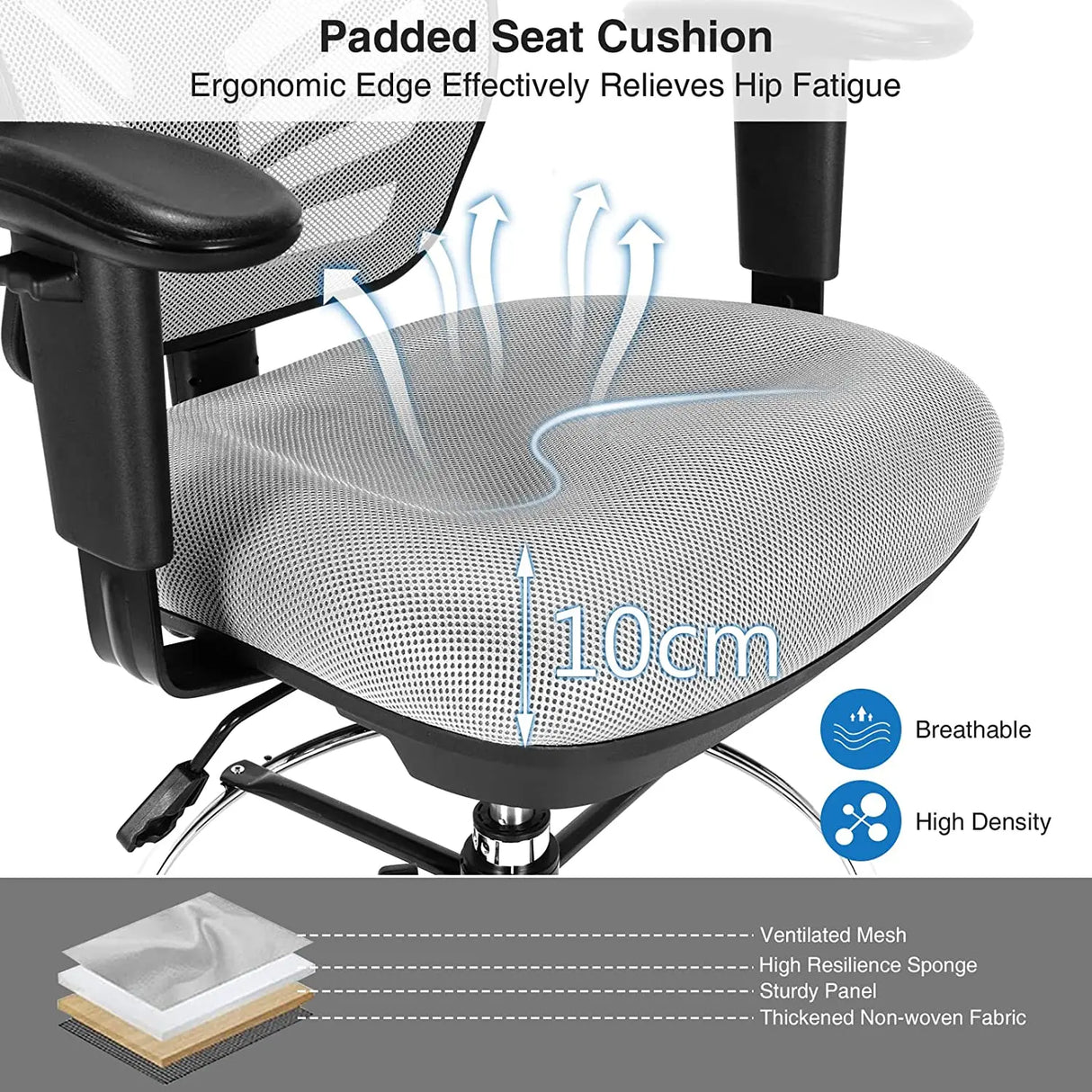 Mid-Back Drafting Chair with Adjustable Foot Ring for Office &amp; Home-Grey