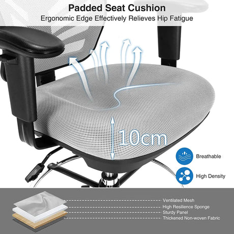 Mid-Back Drafting Chair with Adjustable Foot Ring for Office &amp; Home-Grey