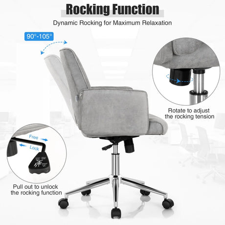 Upholstered Swivel Chair with Adjustable Height for Home & Office