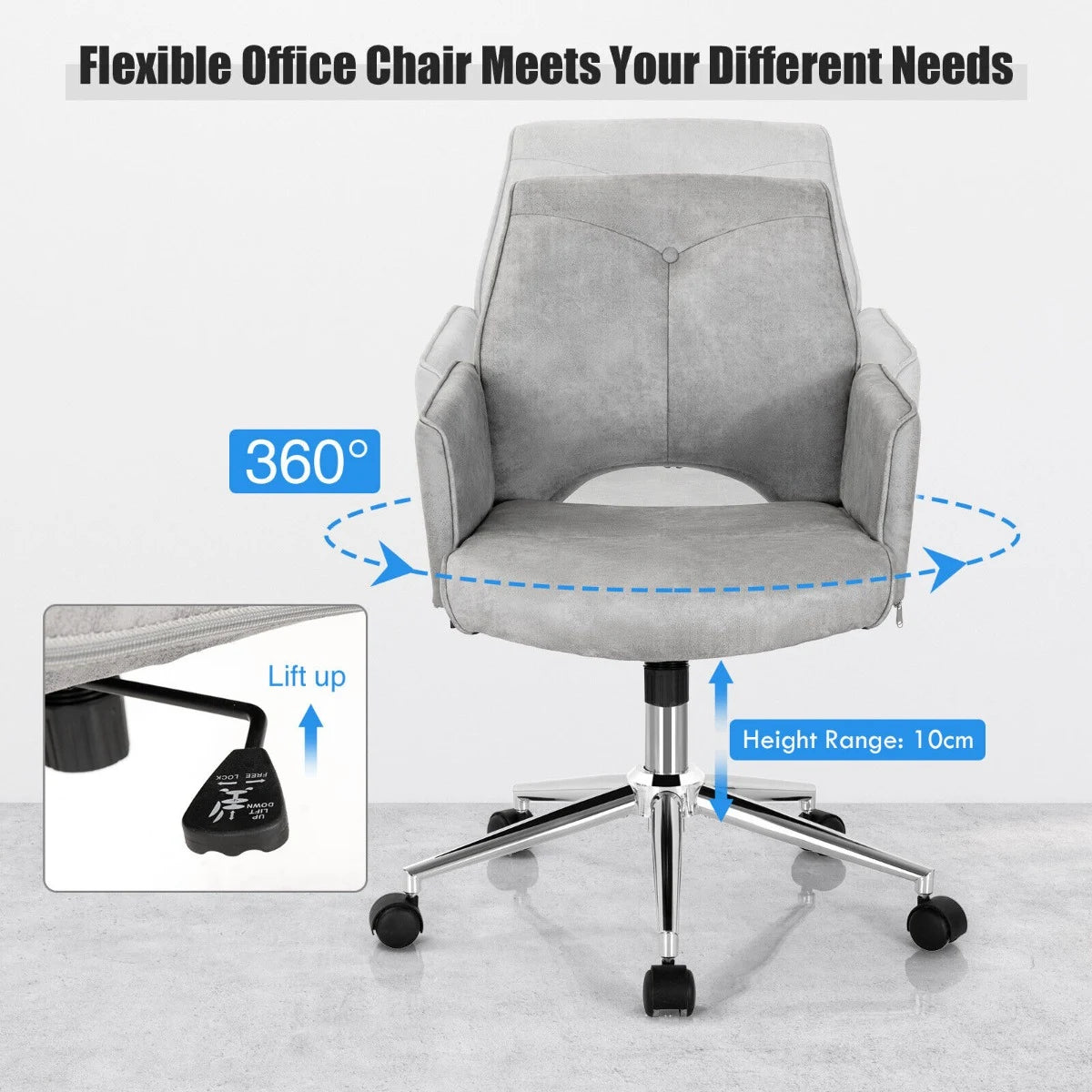 Upholstered Swivel Chair with Adjustable Height for Home & Office