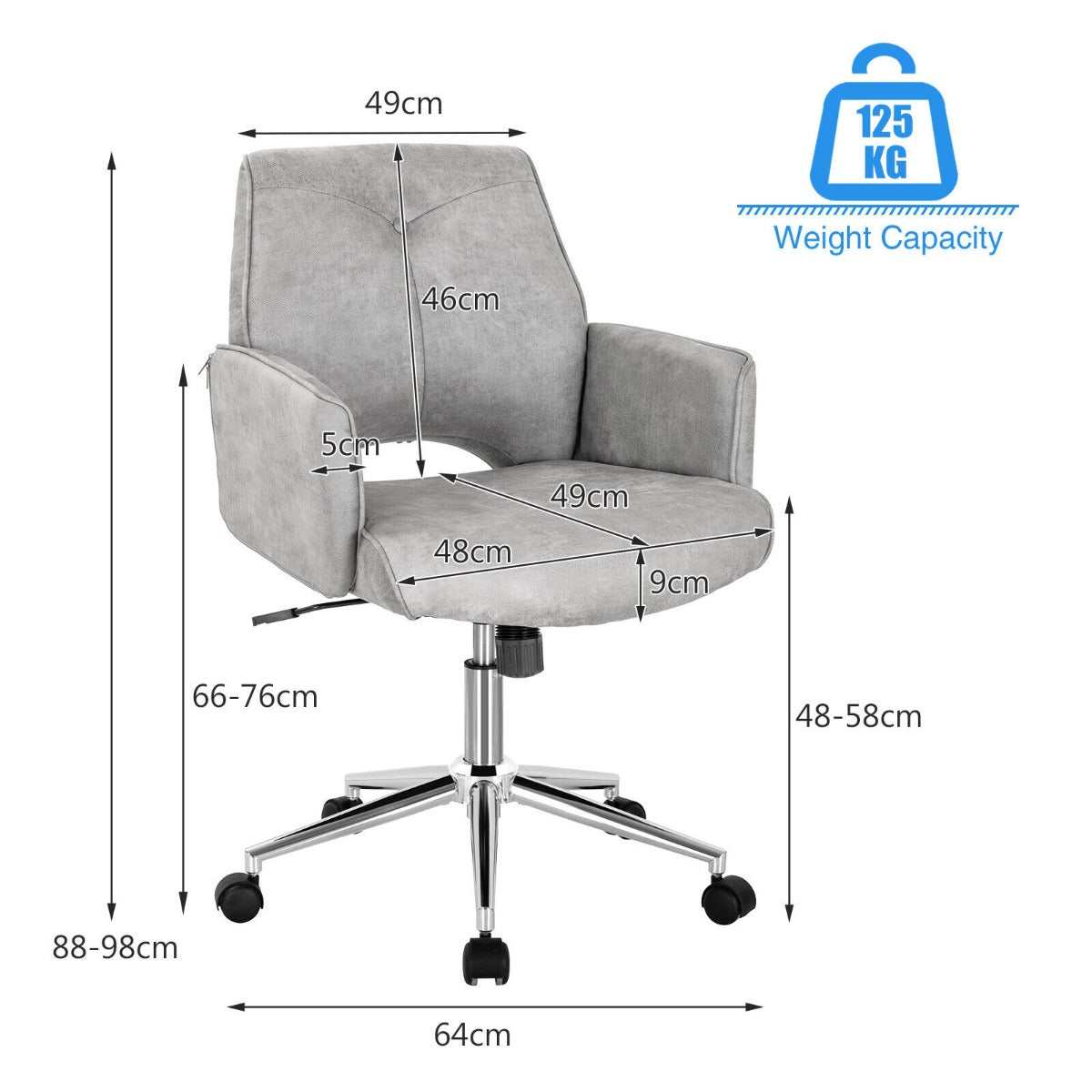 Upholstered Swivel Chair with Adjustable Height for Home & Office