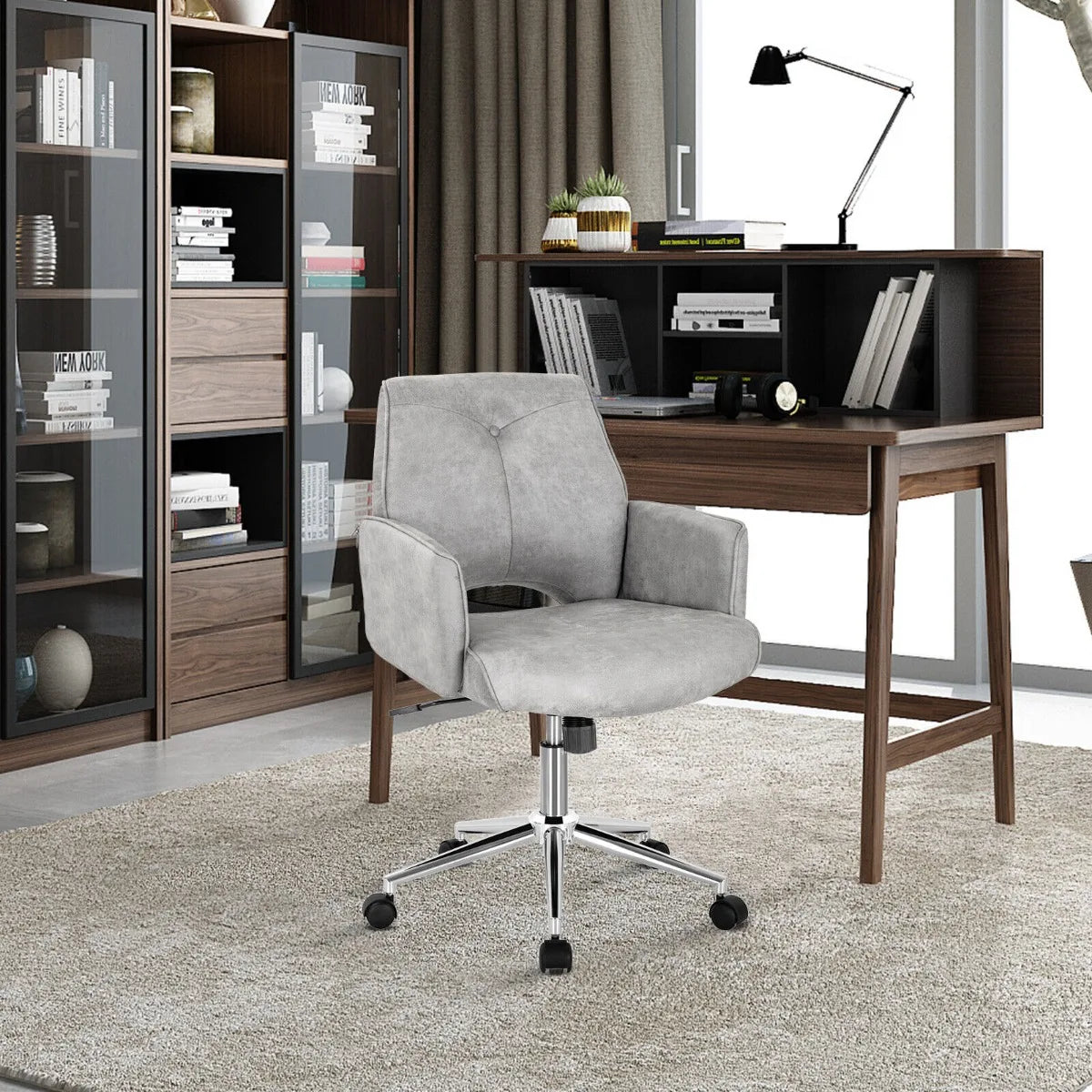 Upholstered Swivel Chair with Adjustable Height for Home & Office