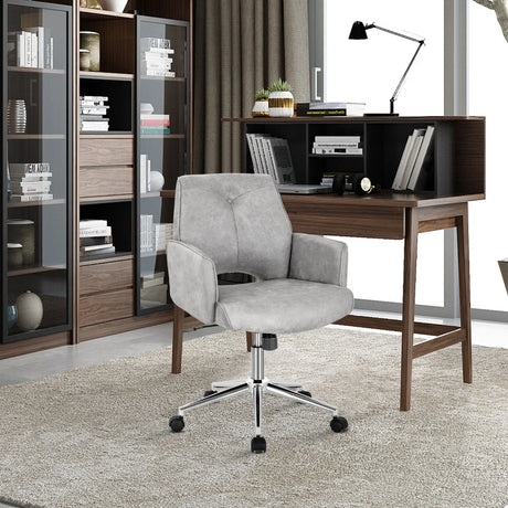Upholstered Swivel Chair with Adjustable Height for Home & Office