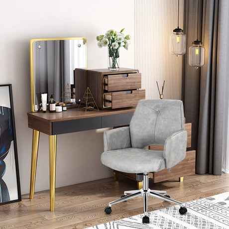 Upholstered Swivel Chair with Adjustable Height for Home & Office