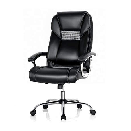 Office chair with high back padded armrests, Home executive chair upholstered in black pvc leather