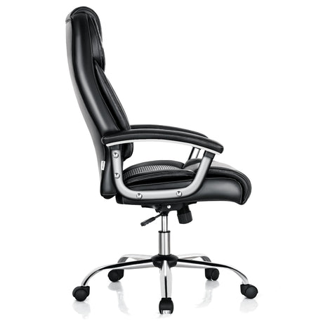 Office chair with high back padded armrests, Home executive chair upholstered in black pvc leather