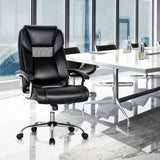 Office chair with high back padded armrests, Home executive chair upholstered in black pvc leather