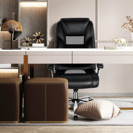 Office chair with high back padded armrests, Home executive chair upholstered in black pvc leather