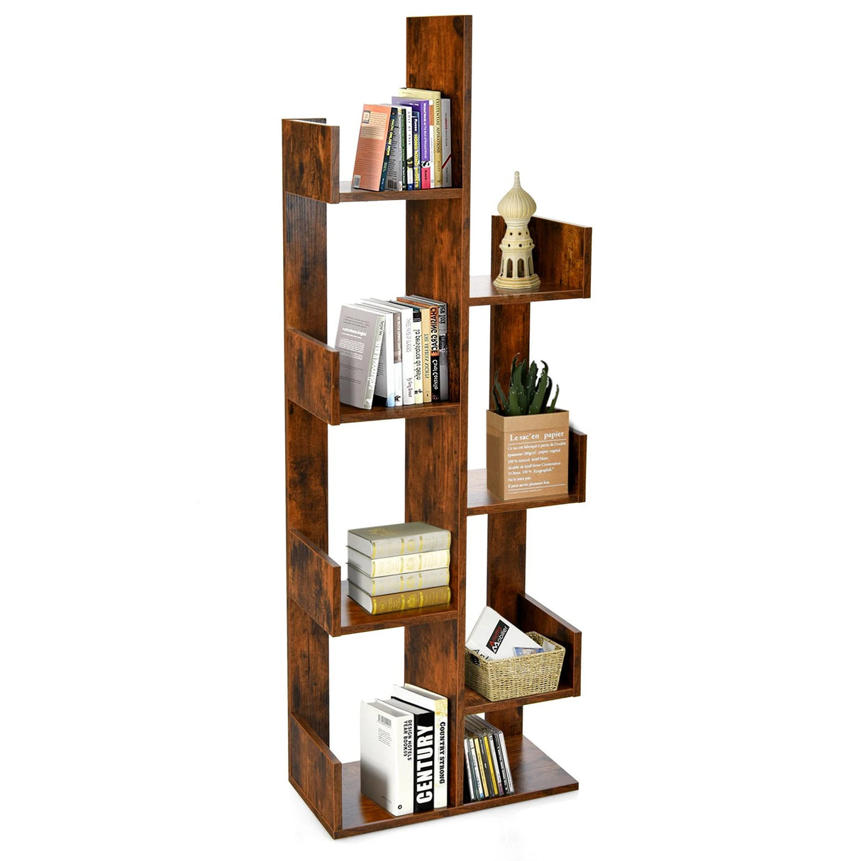 8-Tier Bookshelf Bookcase with 8 Open Compartments Space-Saving Storage Rack -Coffee