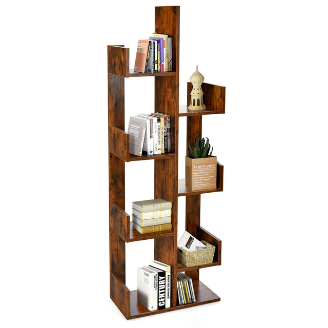 8-Tier Bookshelf Bookcase with 8 Open Compartments Space-Saving Storage Rack -Coffee