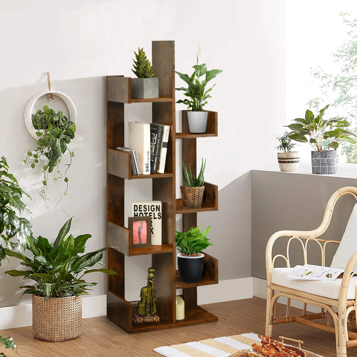 8-Tier Bookshelf Bookcase with 8 Open Compartments Space-Saving Storage Rack -Coffee