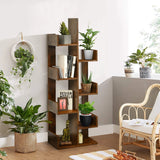 8-Tier Bookshelf Bookcase with 8 Open Compartments Space-Saving Storage Rack -Coffee