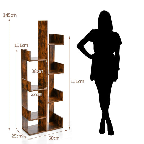 8-Tier Bookshelf Bookcase with 8 Open Compartments Space-Saving Storage Rack -Coffee