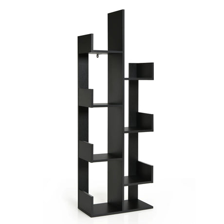 8-Tier Bookshelf Bookcase with 8 Open Compartments Space-Saving Storage Rack -Black