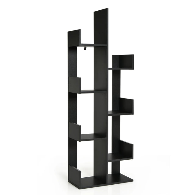 8-Tier Bookshelf Bookcase with 8 Open Compartments Space-Saving Storage Rack -Black