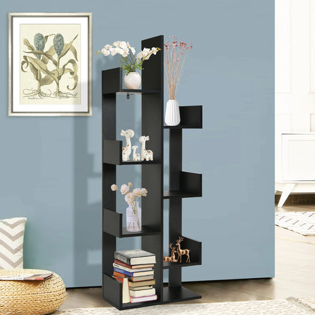 8-Tier Bookshelf Bookcase with 8 Open Compartments Space-Saving Storage Rack -Black