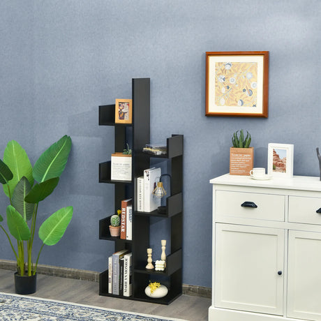8-Tier Bookshelf Bookcase with 8 Open Compartments Space-Saving Storage Rack -Black