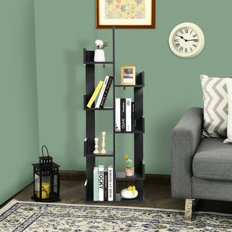 8-Tier Bookshelf Bookcase with 8 Open Compartments Space-Saving Storage Rack -Black