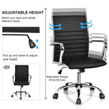 PU Leather Office Chair High Back Conference Task Chair with Armrests-Black