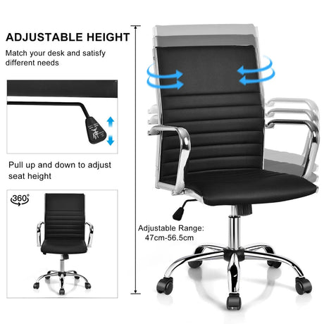 PU Leather Office Chair High Back Conference Task Chair with Armrests-Black