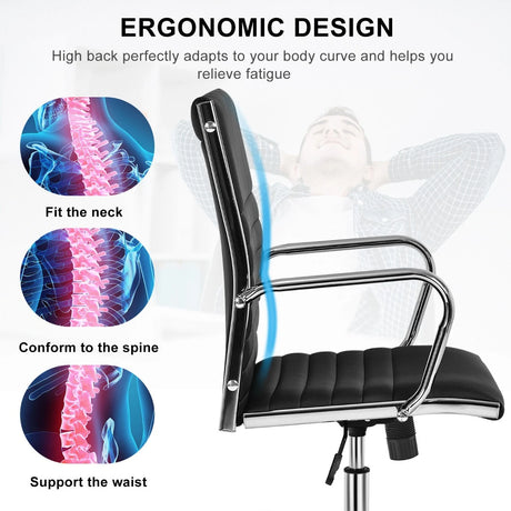 PU Leather Office Chair High Back Conference Task Chair with Armrests-Black