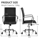 PU Leather Office Chair High Back Conference Task Chair with Armrests-Black