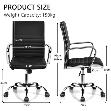 PU Leather Office Chair High Back Conference Task Chair with Armrests-Black