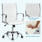 PU Leather Office Chair High Back Conference Task Chair with Armrests-White