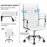 PU Leather Office Chair High Back Conference Task Chair with Armrests-White