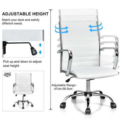PU Leather Office Chair High Back Conference Task Chair with Armrests-White