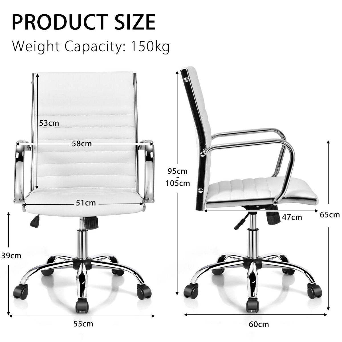 PU Leather Office Chair High Back Conference Task Chair with Armrests-White