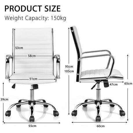 PU Leather Office Chair High Back Conference Task Chair with Armrests-White