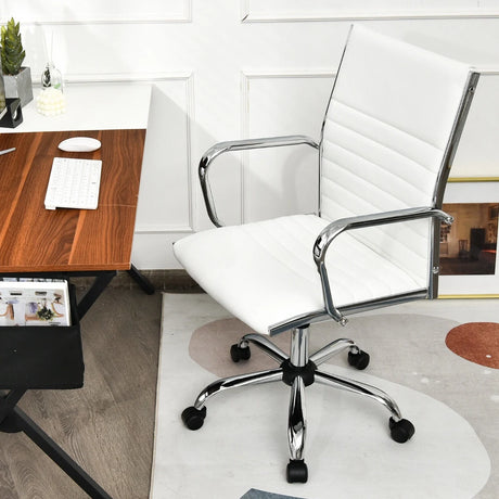 PU Leather Office Chair High Back Conference Task Chair with Armrests-White