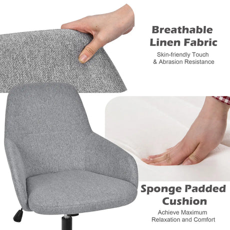 Linen Accent Adjustable Rolling Swivel Home Office Chair with Armrest-Gray