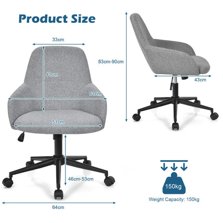 Linen Accent Adjustable Rolling Swivel Home Office Chair with Armrest-Gray