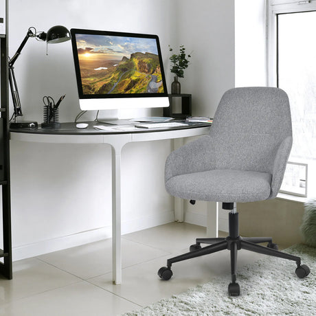 Linen Accent Adjustable Rolling Swivel Home Office Chair with Armrest-Gray