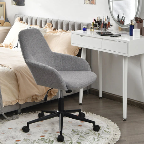 Linen Accent Adjustable Rolling Swivel Home Office Chair with Armrest-Gray