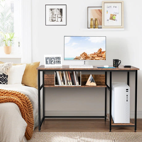Industrial Computer Workstation Desk with Storage Shelf and CPU Stand-Rustic Brown