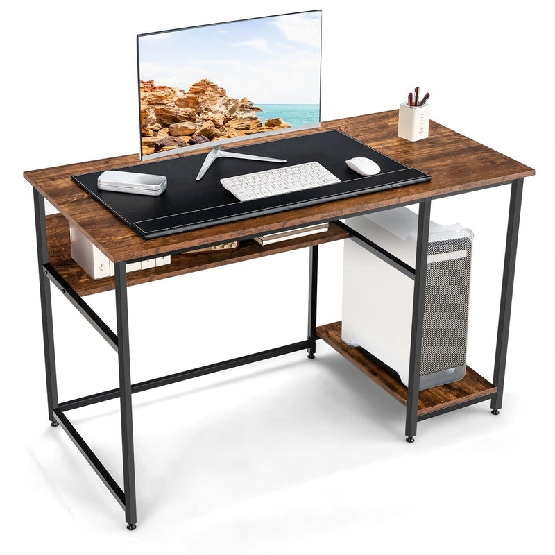 Industrial Computer Workstation Desk with Storage Shelf and CPU Stand-Rustic Brown